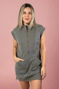 Zip Front Dress - Heather Grey