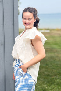 Notch Neck Pin Tuck Top - Ivory
