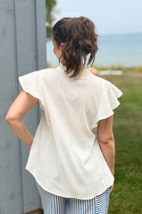 Notch Neck Pin Tuck Top - Ivory