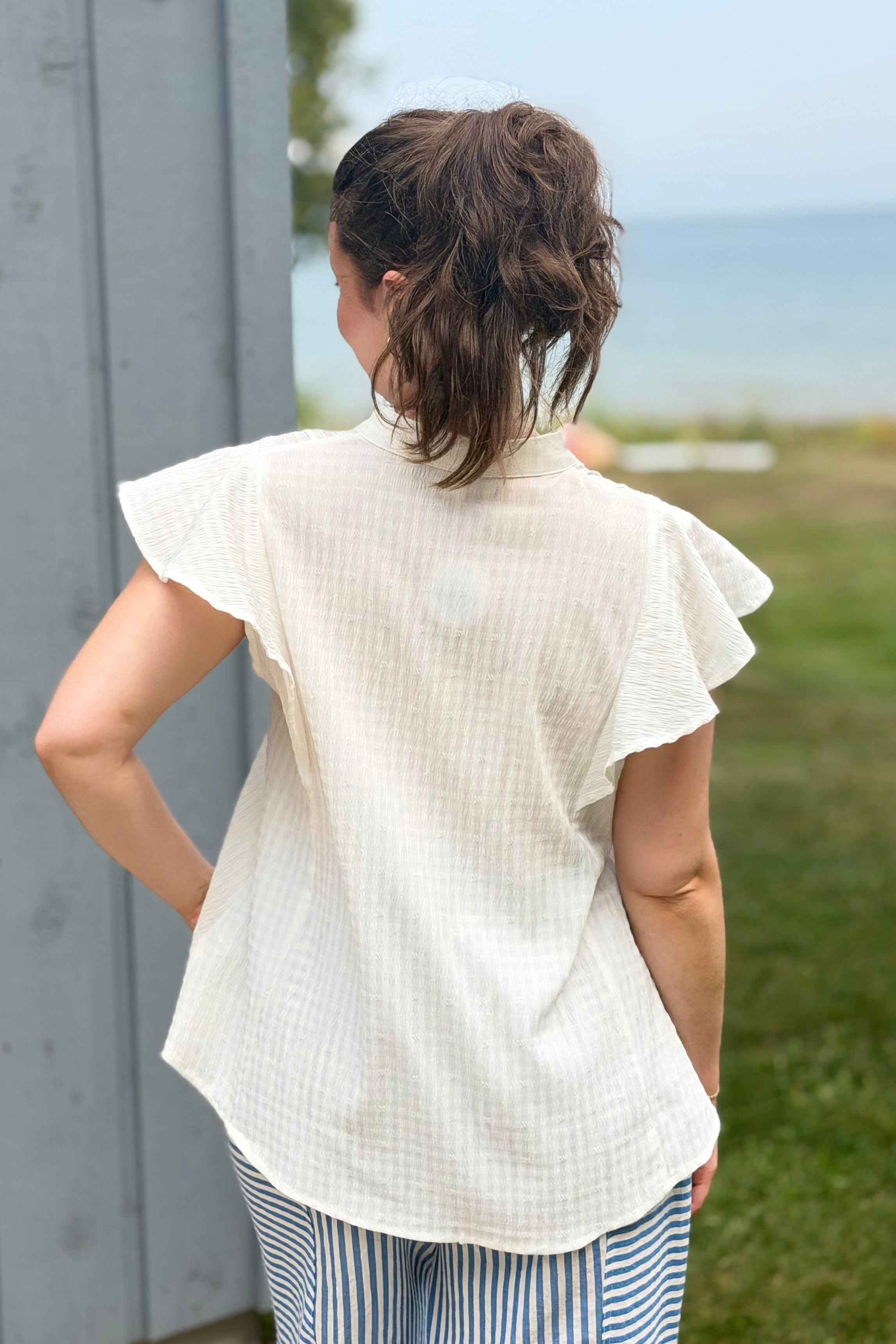Notch Neck Pin Tuck Top - Ivory