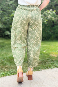 Floral Cropped Pants - Sage
