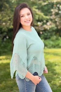 Wave Detail Knit Top - Sage