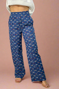 Polka Square Print Pants - Blue