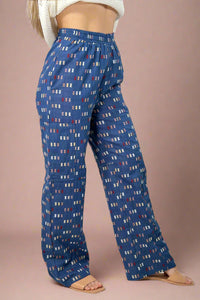 Polka Square Print Pants - Blue