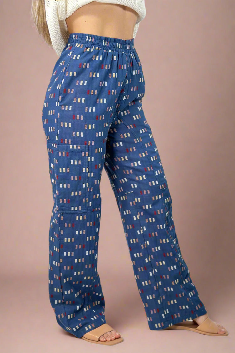 Polka Square Print Pants - Blue