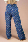 Polka Square Print Pants - Blue
