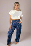 Polka Square Print Pants - Blue
