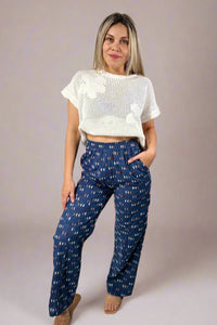 Polka Square Print Pants - Blue