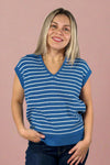 Striped Collar Sweater Vest - Blue