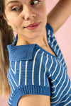 Striped Collar Sweater Vest - Blue