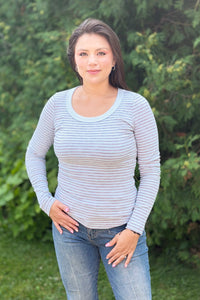 Striped Rib Top - Dusty Blue