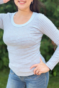 Striped Rib Top - Dusty Blue