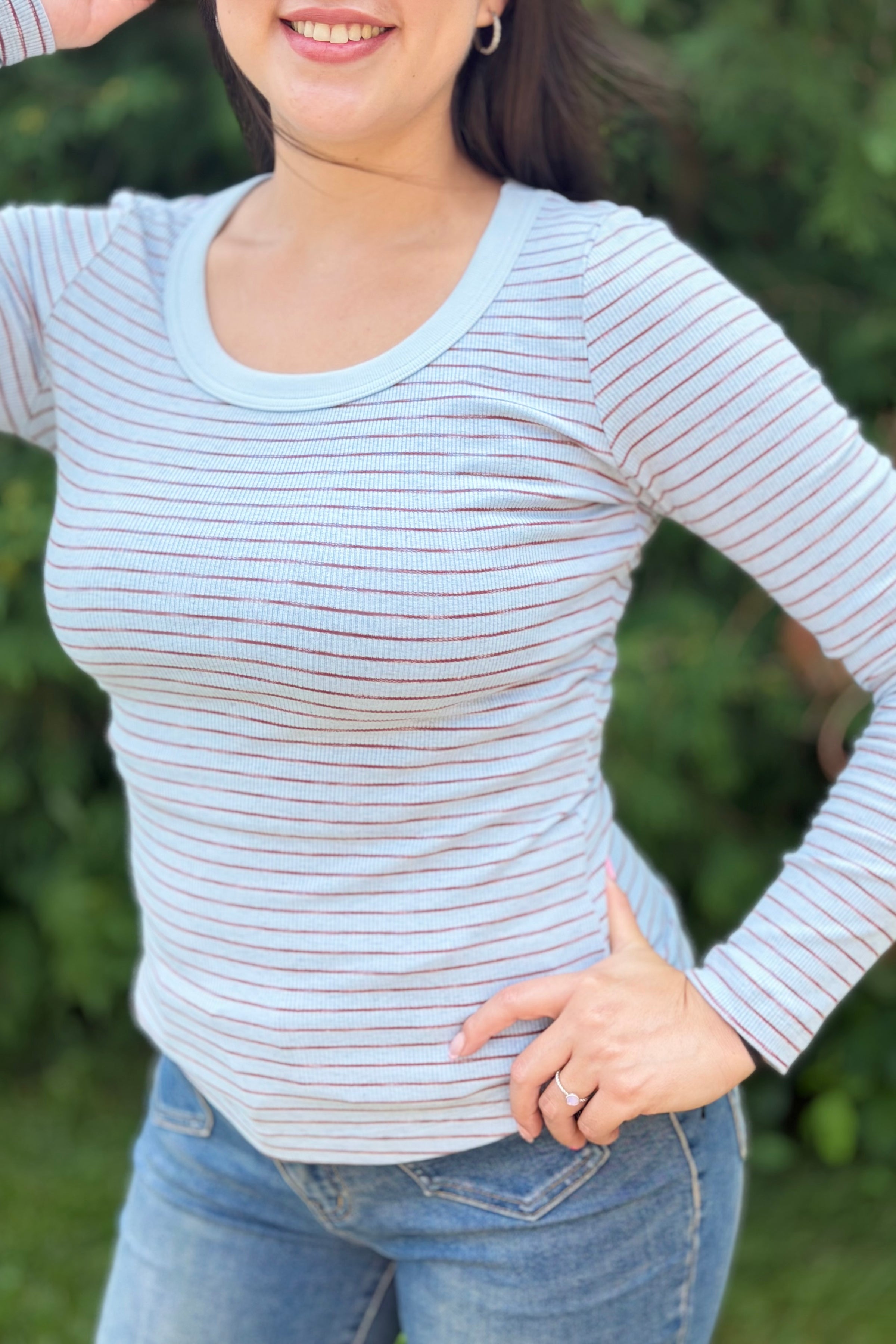 Striped Rib Top - Dusty Blue