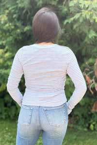 Striped Rib Top - Dusty Blue