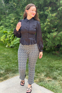 Pleated Waist Button Up Top - Black