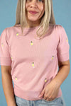 Puff Sleeve Embroidered Top - Pink