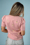 Puff Sleeve Embroidered Top - Pink