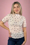 Short Sleeve Mesh Bow Top - Pink