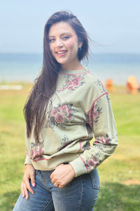 Floral Print Crewneck - Olive