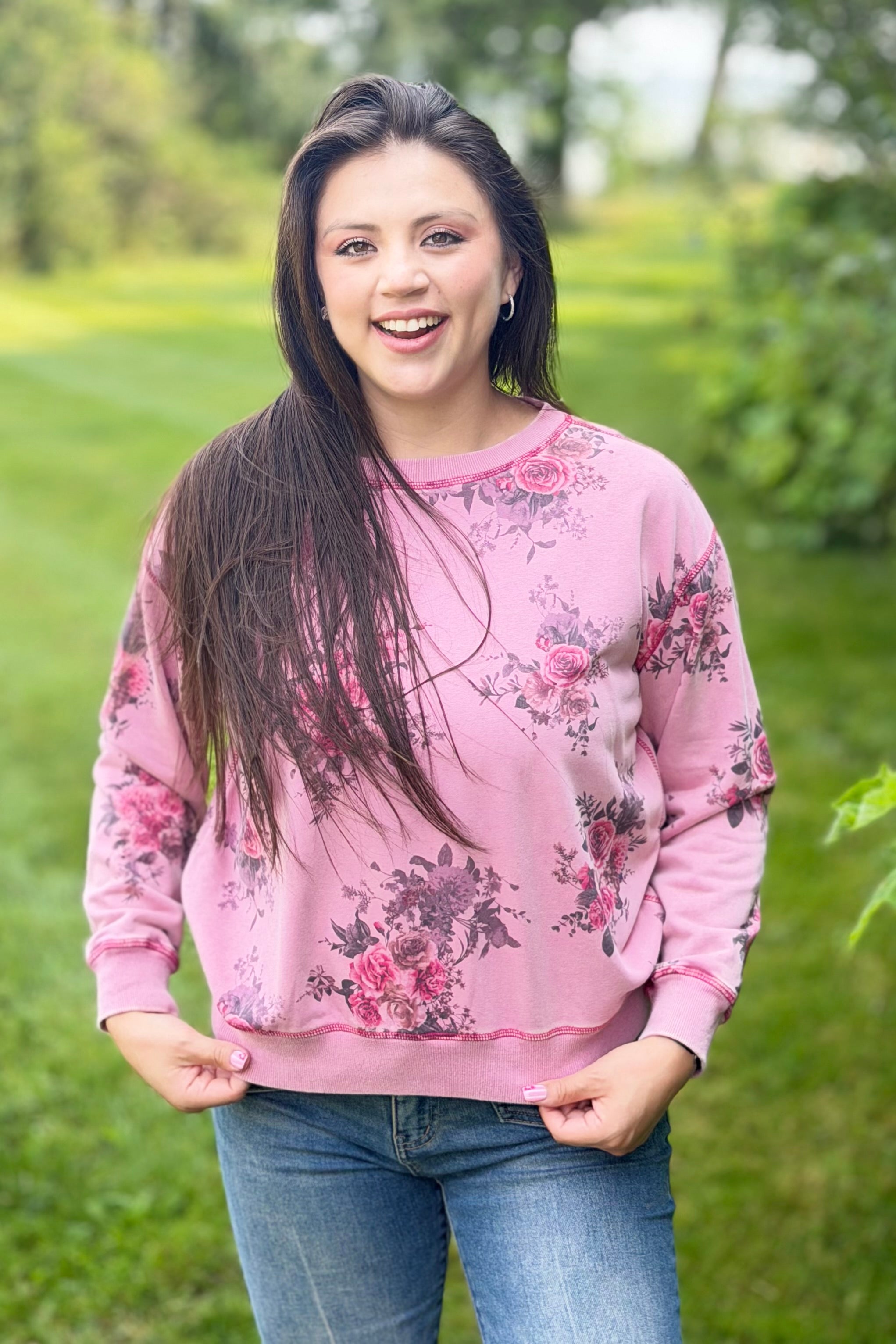 Floral Print Crewneck - Rose