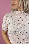 Short Sleeve Mesh Bow Top - Pink