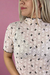 Short Sleeve Mesh Bow Top - Pink