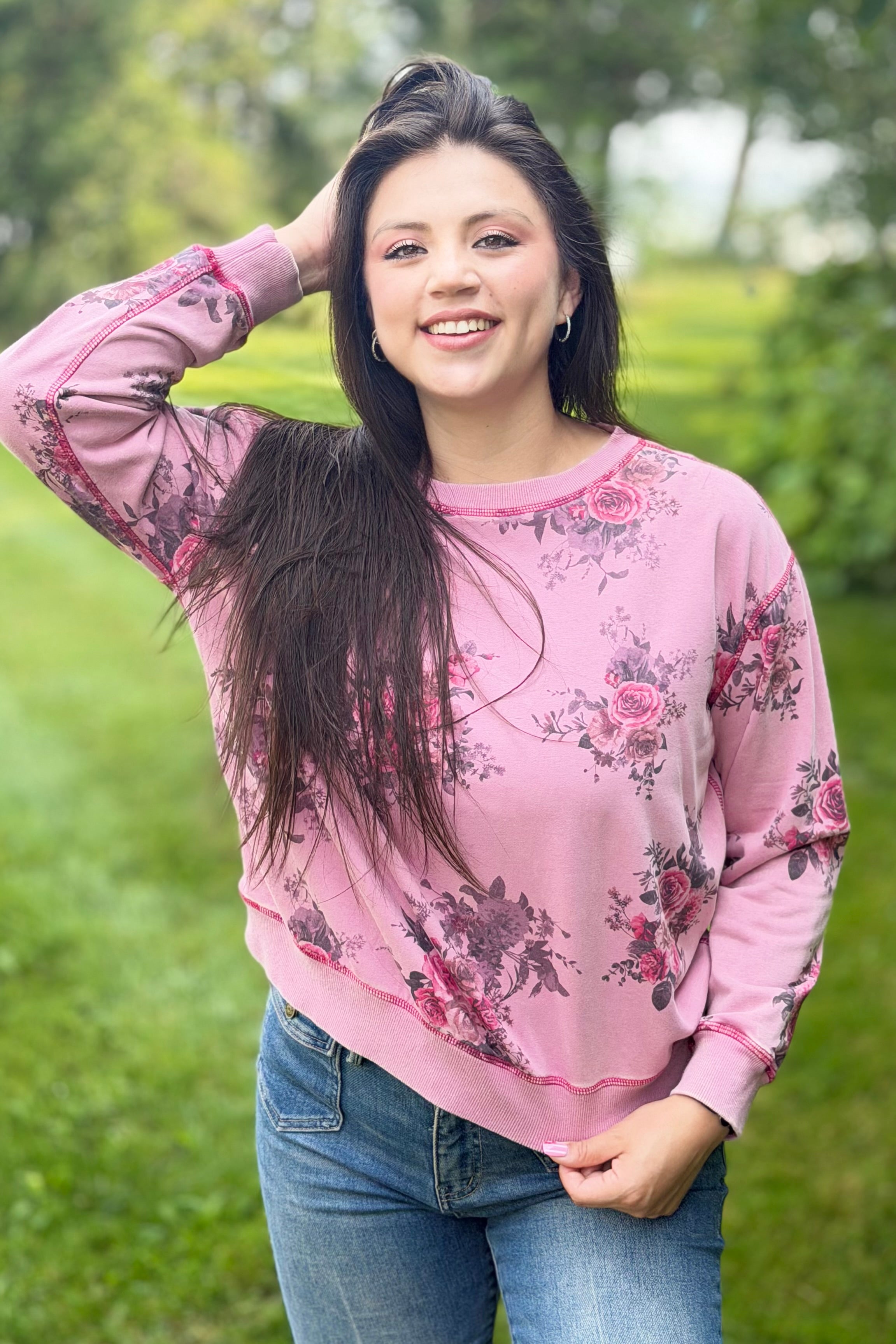 Floral Print Crewneck - Rose