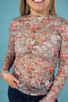 Long Sleeve Mesh Floral Top - Blue