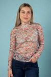 Long Sleeve Mesh Floral Top - Blue