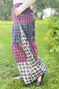 Acid Washed Patchwork Tiered Pants