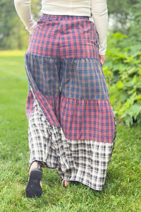 Acid Washed Patchwork Tiered Pants