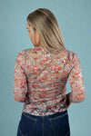 Long Sleeve Mesh Floral Top - Blue
