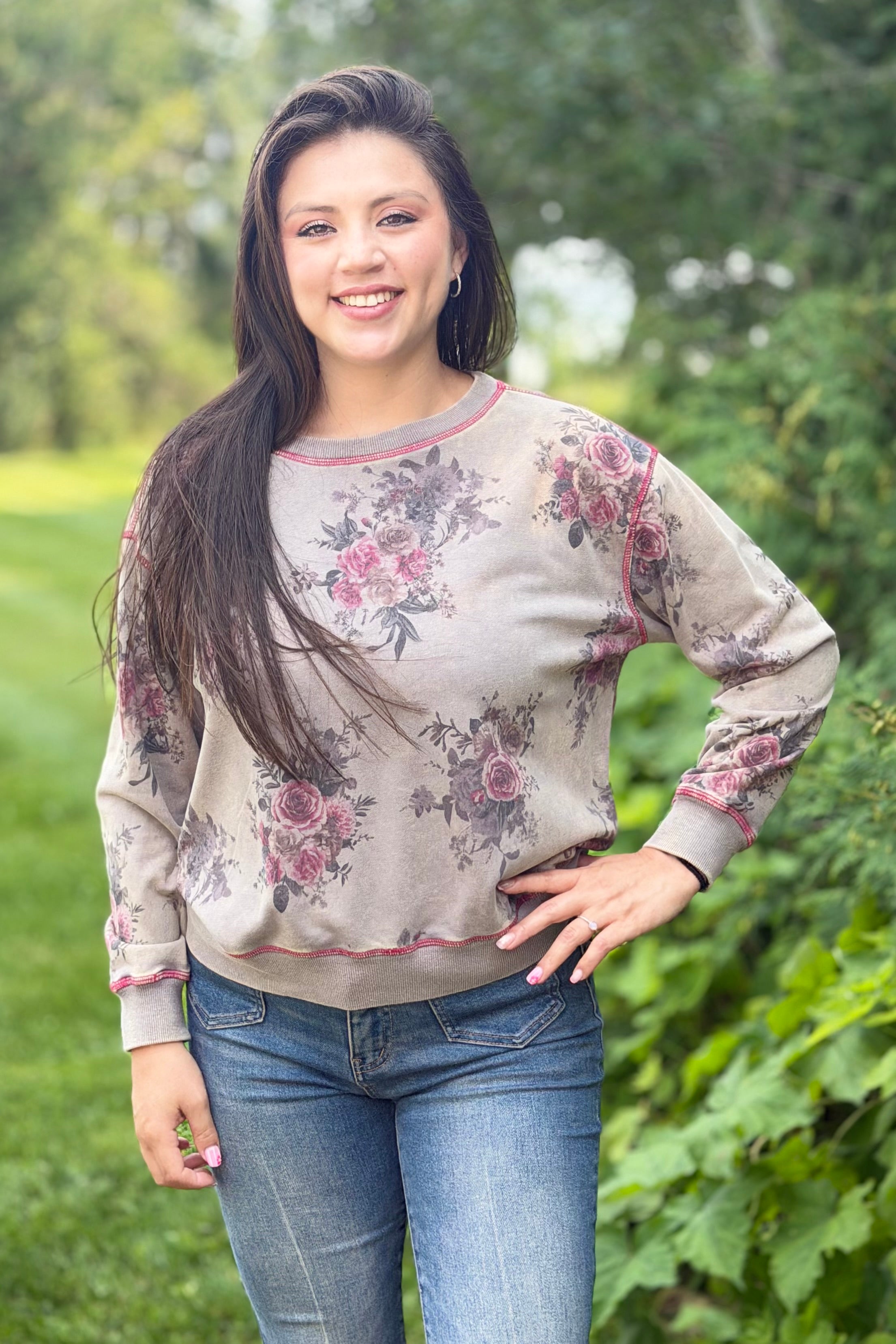 Floral Print Crewneck - Ash