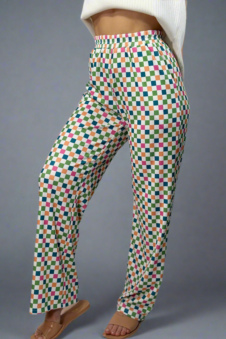 Retro Checkered Print Pants - Multi