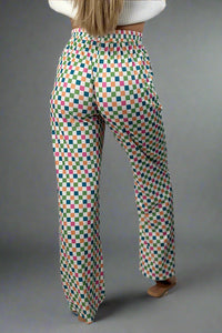 Retro Checkered Print Pants - Multi