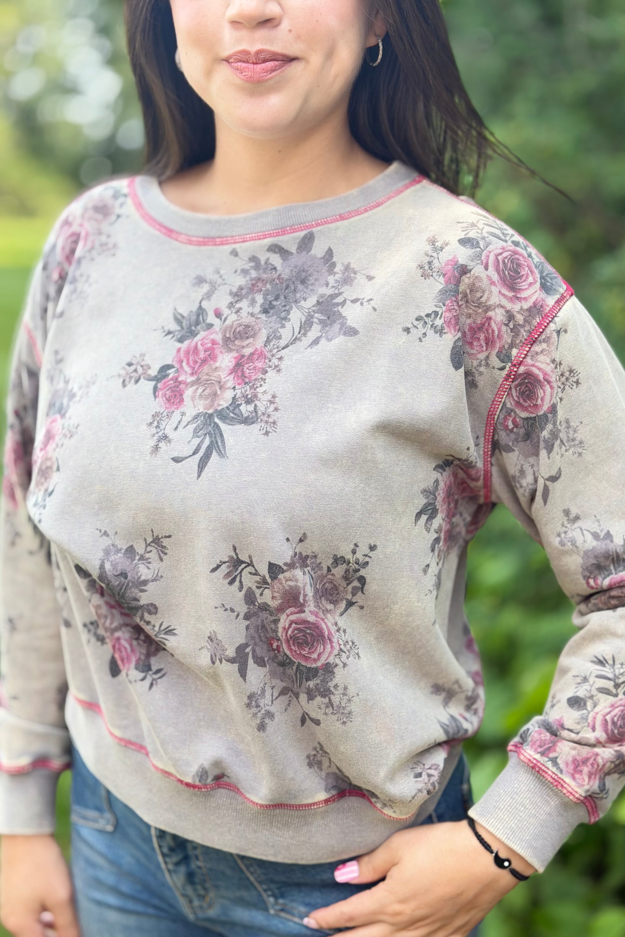 Floral Print Crewneck - Ash
