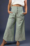 Button Down Stripe Wide Leg Pants - Green