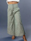 Button Down Stripe Wide Leg Pants - Green