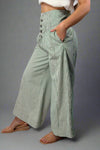 Button Down Stripe Wide Leg Pants - Green