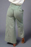 Button Down Stripe Wide Leg Pants - Green
