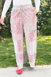 Patchwork Print Mineral Wash Pants