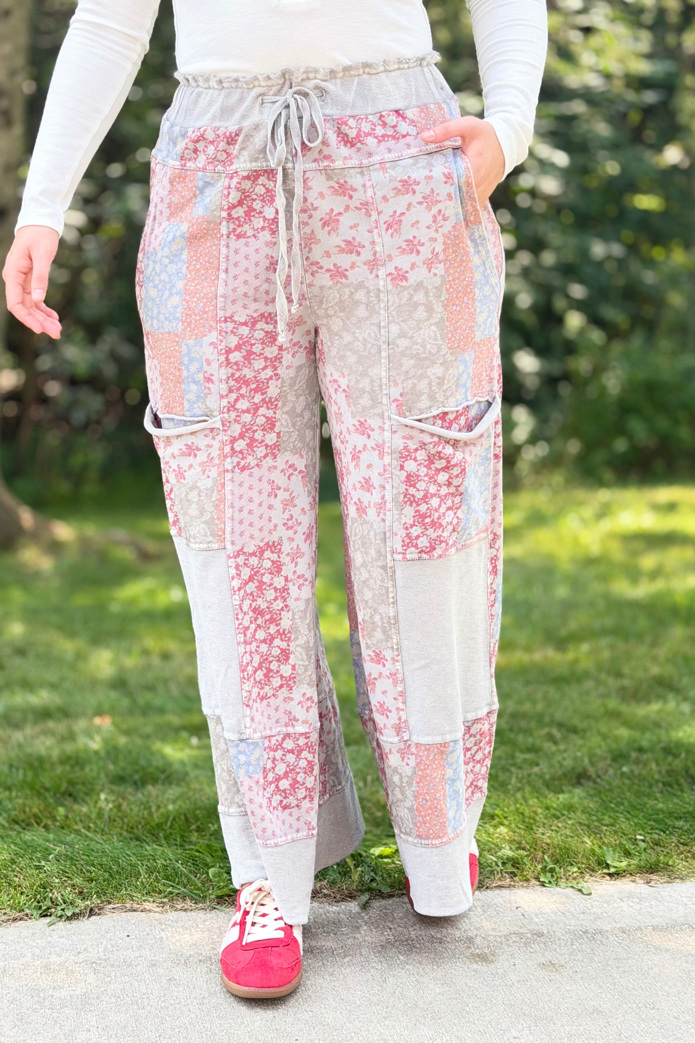 Patchwork Print Mineral Wash Pants
