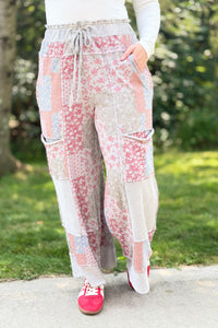Patchwork Print Mineral Wash Pants