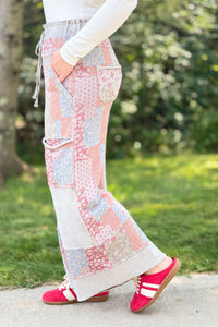 Patchwork Print Mineral Wash Pants