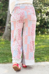 Patchwork Print Mineral Wash Pants