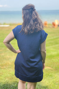 Textured Quarter Zipper Dress - Navy