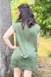 Textured Quarter Zipper Dress - Olive
