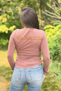 Acid Washed Henley Top - Camel