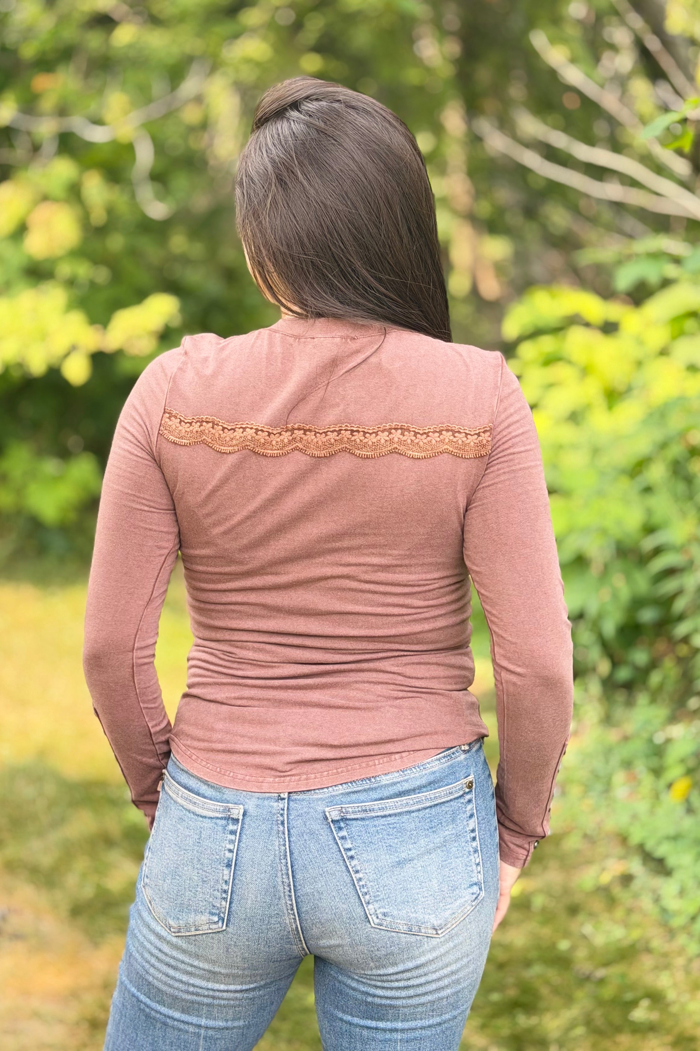 Acid Washed Henley Top - Camel