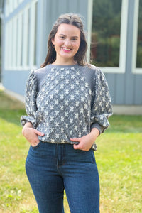 Floral Quilted Sweatshirt - Charcoal
